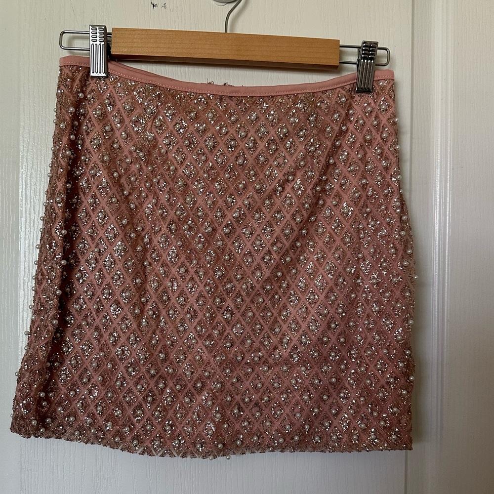 Pink Glitter and Pearled Mini Skirt